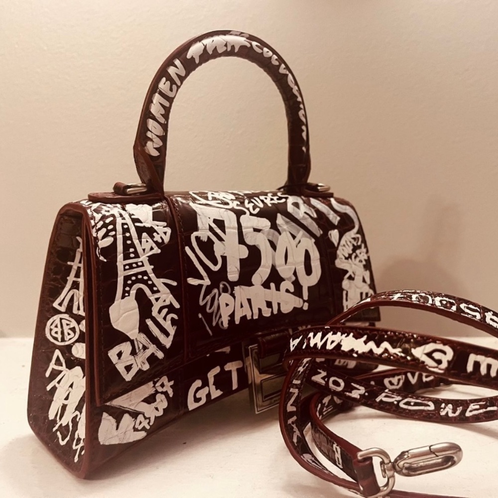 Balenciaga hourglass graffiti print bag